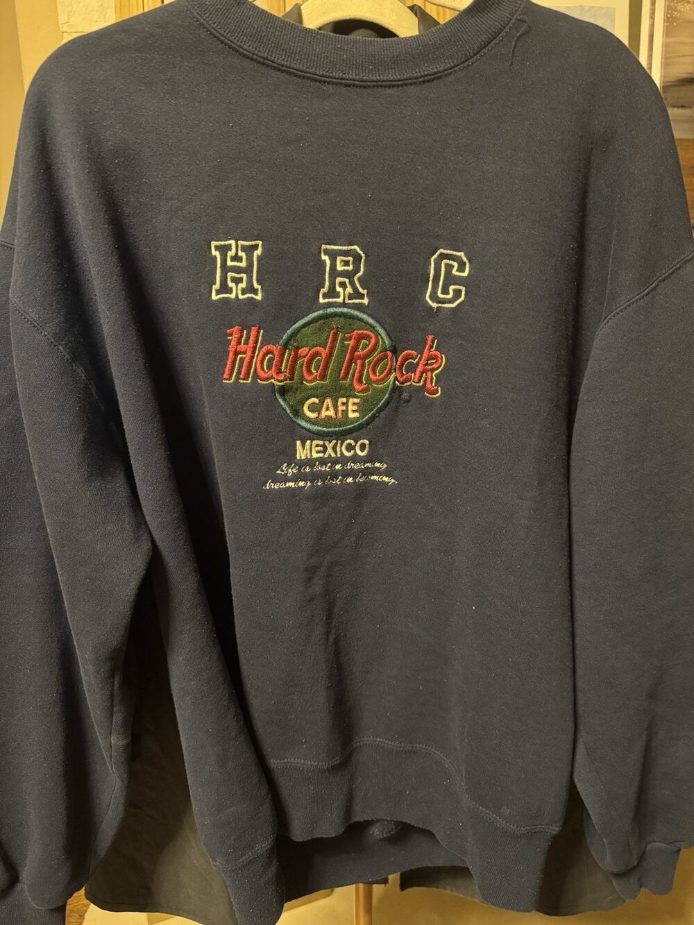 90’s Hard Rock Cafe Mexico Navy Blue Sweatshirt, Size Grande, Save The Planet